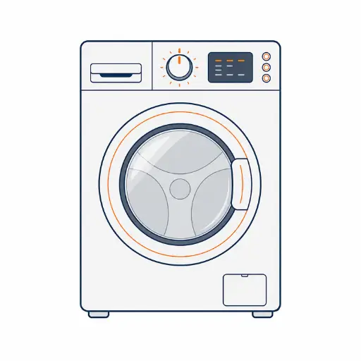Minimal flat vector illustration of an Electrolux front-load washing machine representing professional Electrolux washer repair, appliance diagnostics, front-load washing machine maintenance, and residential appliance repair services in Missoula, Montana.