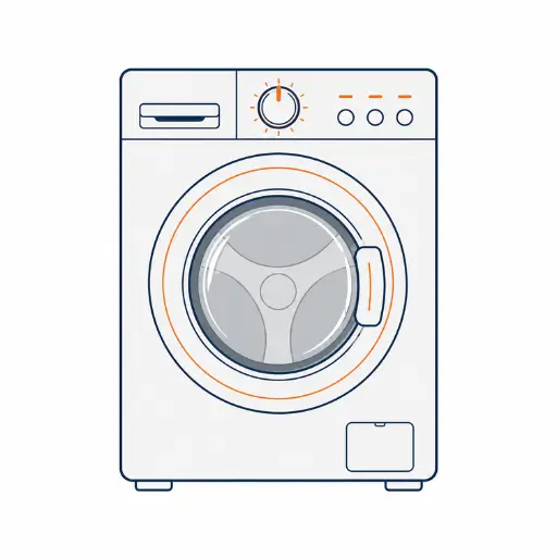 Minimal flat vector illustration of an LG front-load washing machine representing professional LG washer repair, appliance diagnostics, front-load washing machine maintenance, and residential appliance repair services in Missoula, Montana.