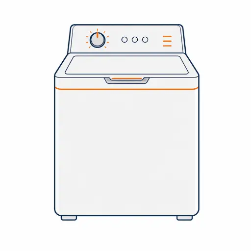 Minimal flat vector illustration of a Whirlpool top-load washing machine representing professional Whirlpool washer repair, appliance diagnostics, top-load washing machine maintenance, and residential appliance repair services in Missoula, Montana.